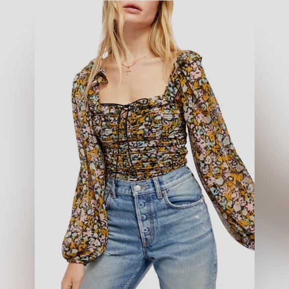 Free People Tops - FREE PEOPLE MABEL CHIFFON FLORAL PRINT BLOUSE SIZE XS